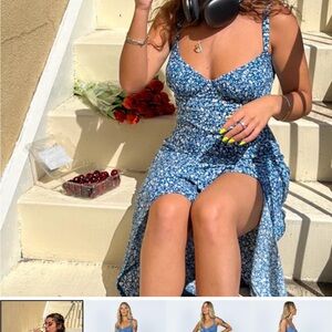 Blue Floral Sundress with Sweetheart Neckline